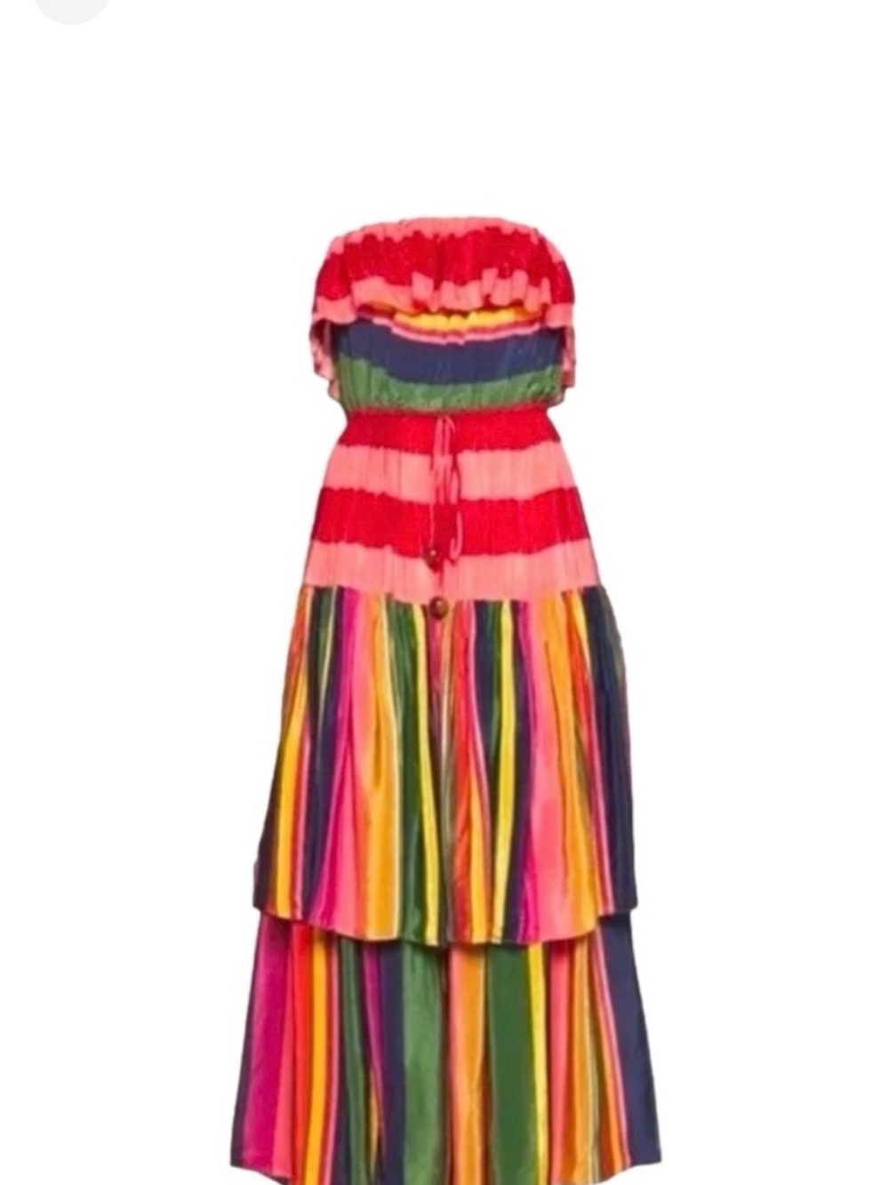 Bright Multicolor Strapless Tiered Maxi Dress